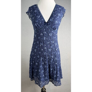 No Boundaries Y2K Babydoll Dress V-Neck Womens S  Blue Floral Lace Cottagecore